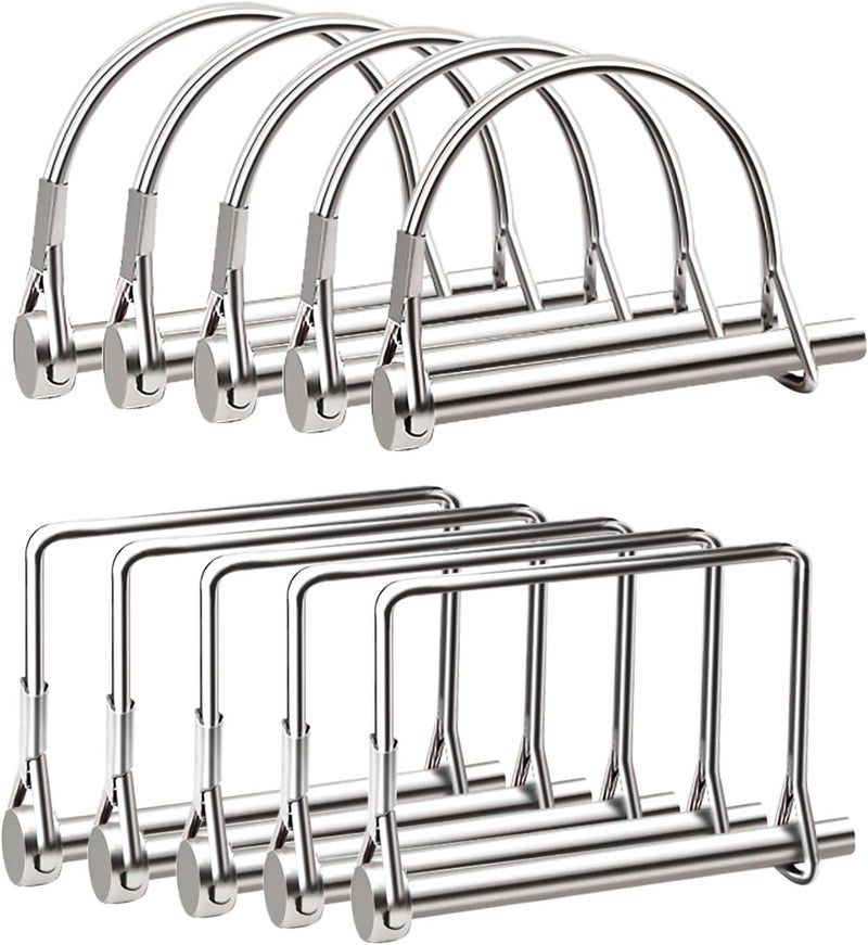 mankk 10PCS 1/4" Silver Square Trailer Hitch Pin Arch Pto Shaft Locking Pin Wire Lock Pin Zinc-Plated PTO Shaft Safety Locking Pin for Farm Lawn Garden Hitches M-127-5D-5F-SR - Image 1